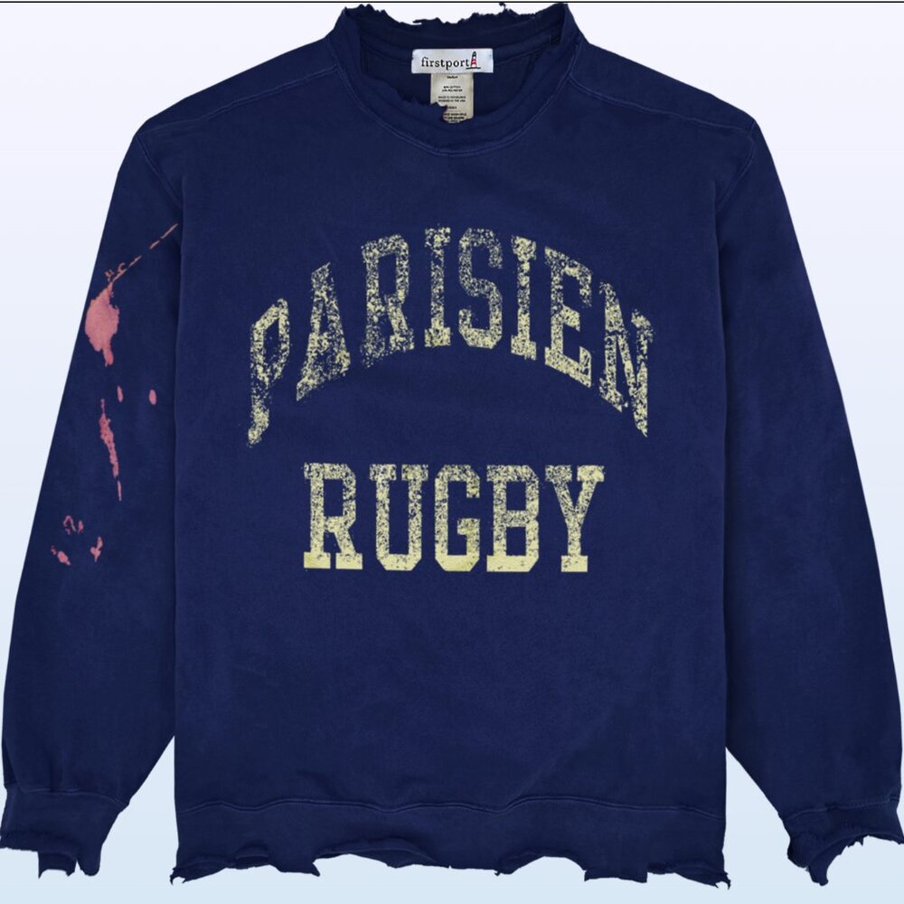 Firstport | Weathered Parisien Rugby Crewneck Sweatshirt | Navy, XXL | New
